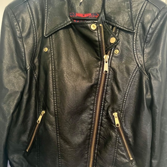 Free People Modern Vegan Bomber Jacket Gold Zip Up Moto Faux-Leather - Picture 4 of 6